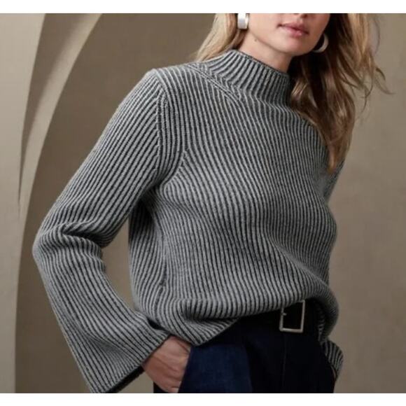 Banana Republic Gray Merino Wool Mock Neck Chunky Sweater Size M - Picture 1 of 8